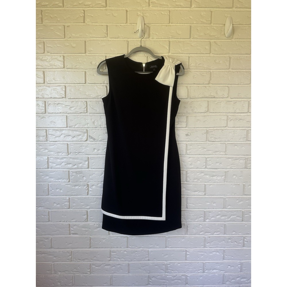 Tahari Women's Blair Waldorf Inspired Luca Bow Pleated Sheath Dress Black Sz6
